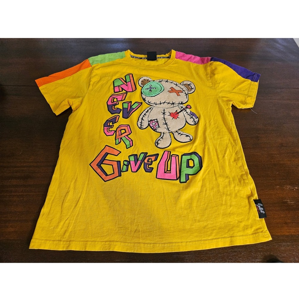 Switch Remarkable T Shirt Mens XL Yellow Never Give Up Teddy Bear Colorblock Tee